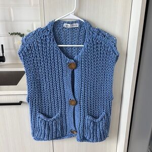 Zara Blue Knit Sweater Vest